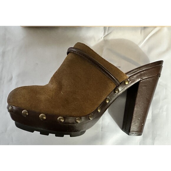 Womens Coach RANA Mules Brown Leather Suede  W/Block Heels Studs & Tassel Sz 8.5 - Picture 11 of 13